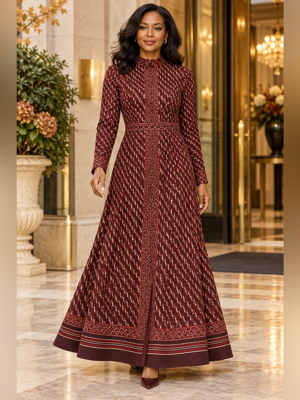 BCBG Mock Neck Size 10 Long Sleeve Truffle Brown Formal Maxi Dress NWT